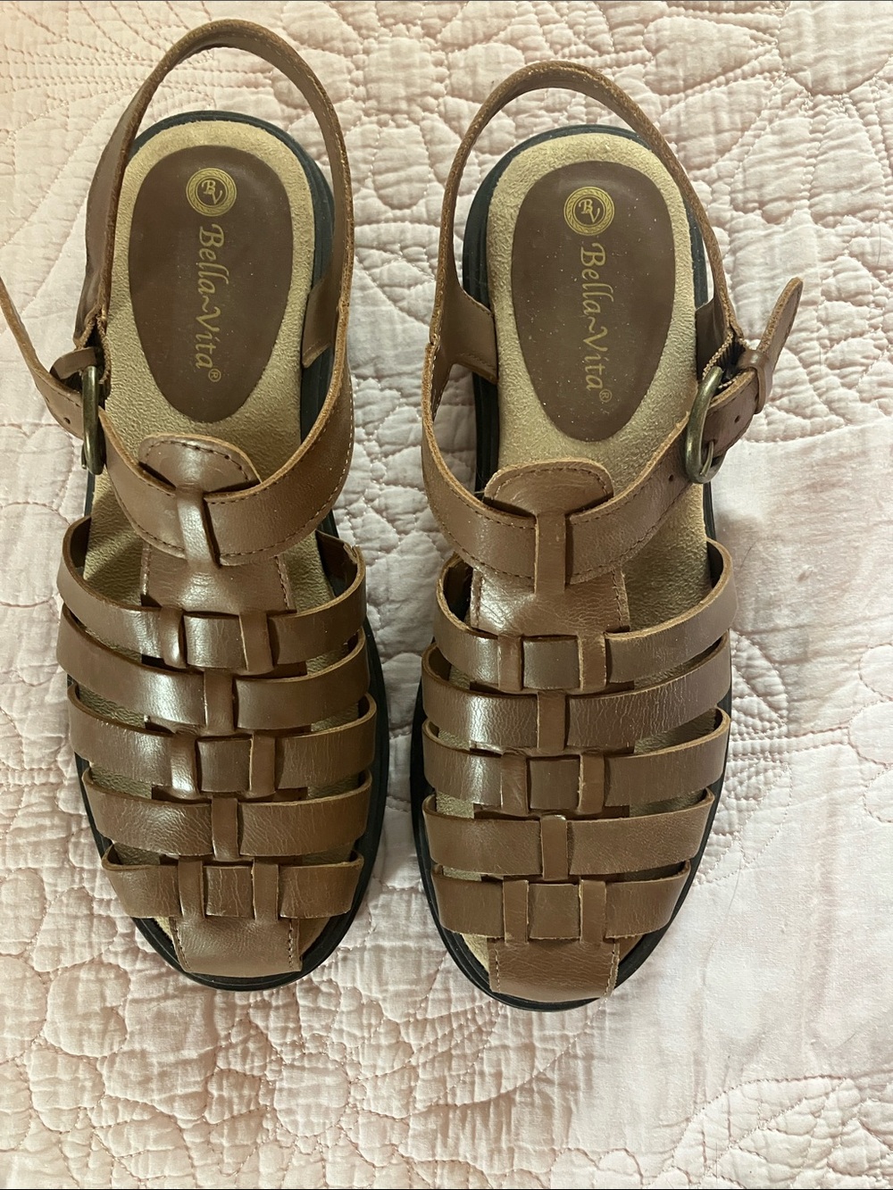 Bella Vita Brown Woven Leather Slingback Sandals